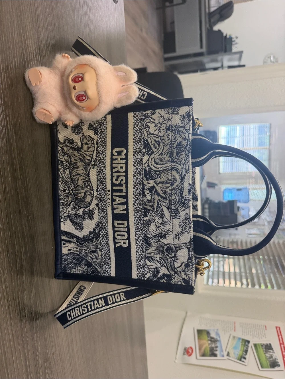 Christian Dior Navy and White Toile de Jouy Book Tote